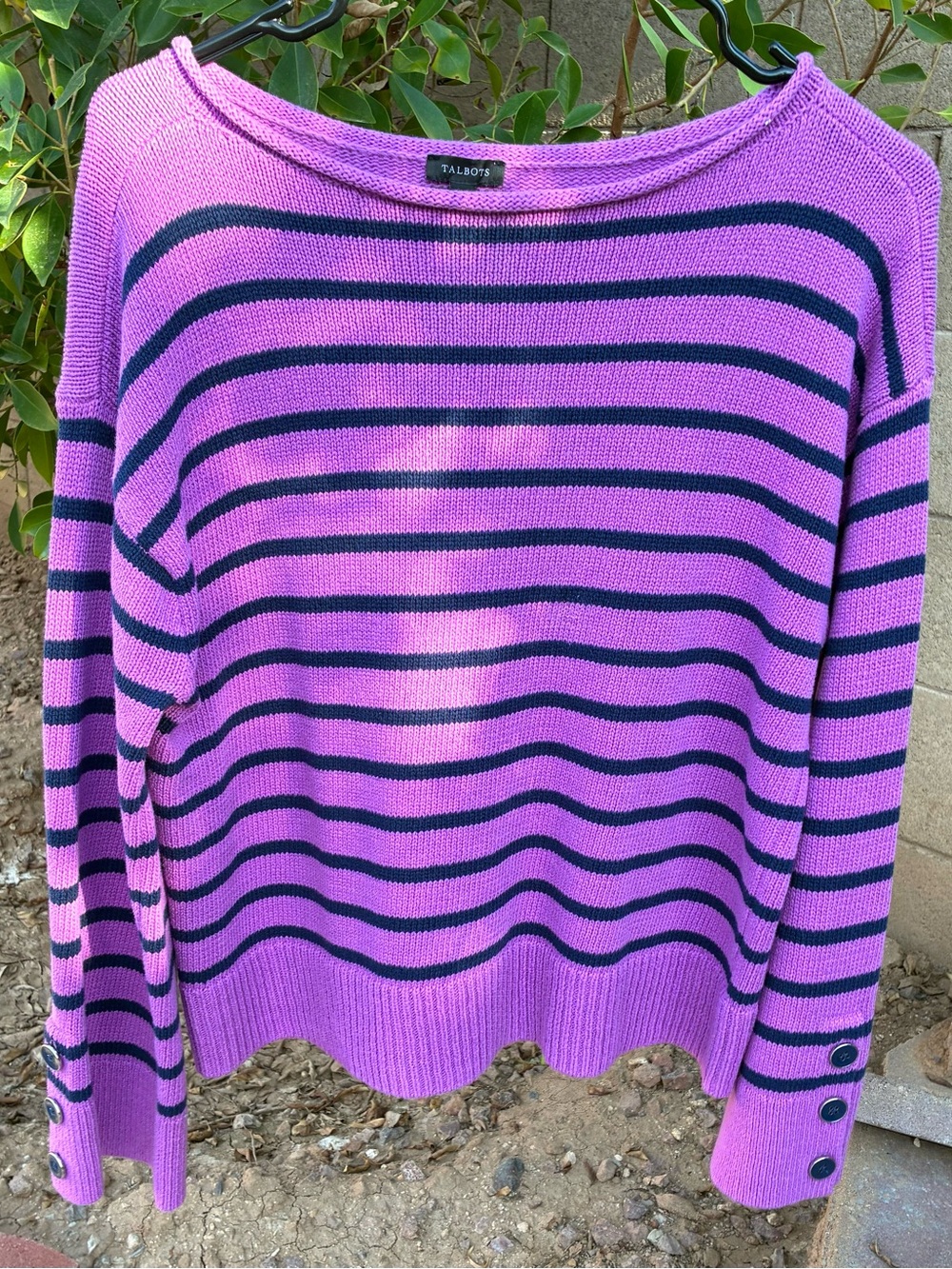 Talbots Purple and Blue Striped Boatneck Sweater 100% Cotton